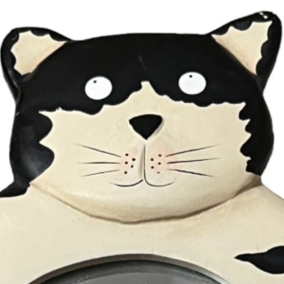 CAT MIRROR Wooden Kitten Hanging Handheld Black & White 12" tall x 7" wide Frame - Picture 3 of 7